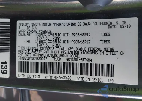 2019 Toyota Tacoma Trd Sport из США, поврежденный, VIN 3TMBZ5DN5KM020097